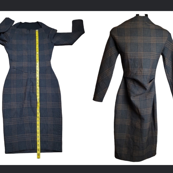 ZARA blogger favorite Tartan Plaid Wiggle Pencil Dress  brown bodycon stretch S - Picture 11 of 16